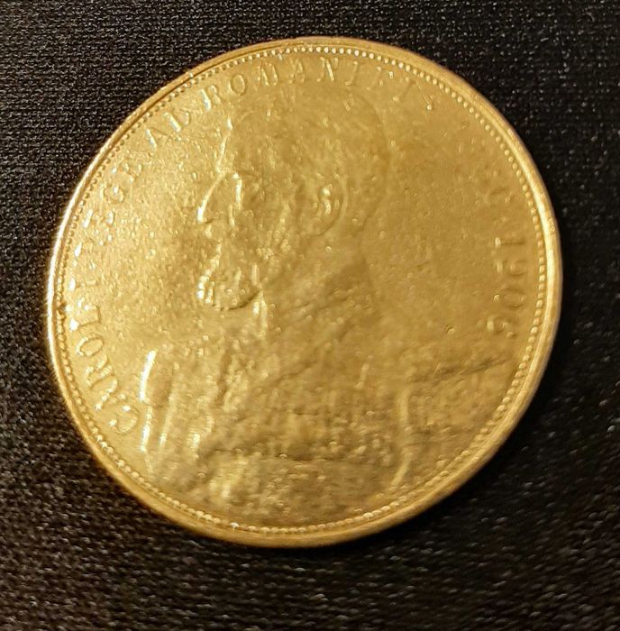 Moneda AUR 25 lei 1906, Romania, Carol I, RAR, stare acceptabila