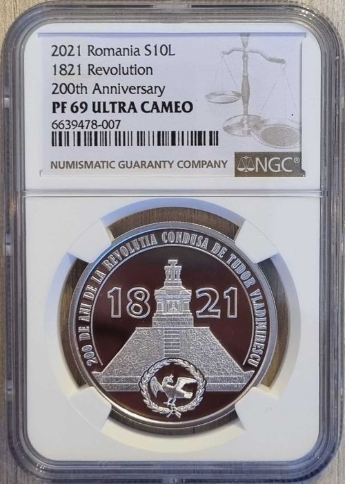 Moneda BNR 10 lei argint Tudor Vladimirescu gradata NGC PF 69 UC