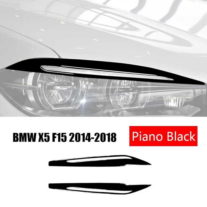 Set 2 Pleoape Faruri Far Adeziv BMW X5 F15 2014 - 2018, Negru Lucios