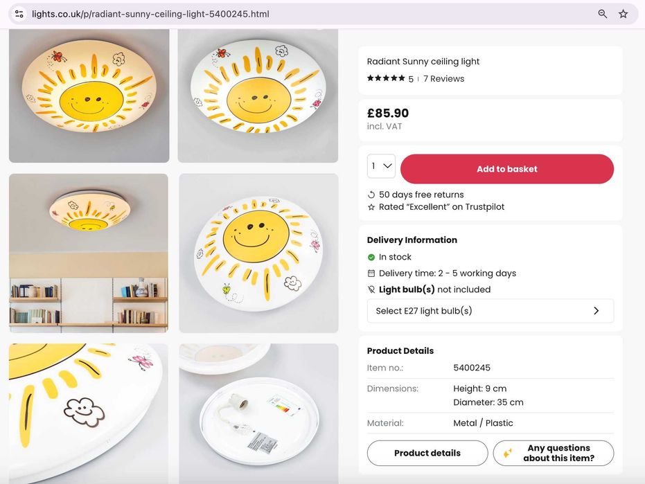 НОВА Лампа за таван Слънце, LED