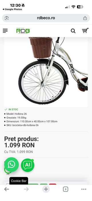 Bicicleta Holbina Alba -Noua nefolosita