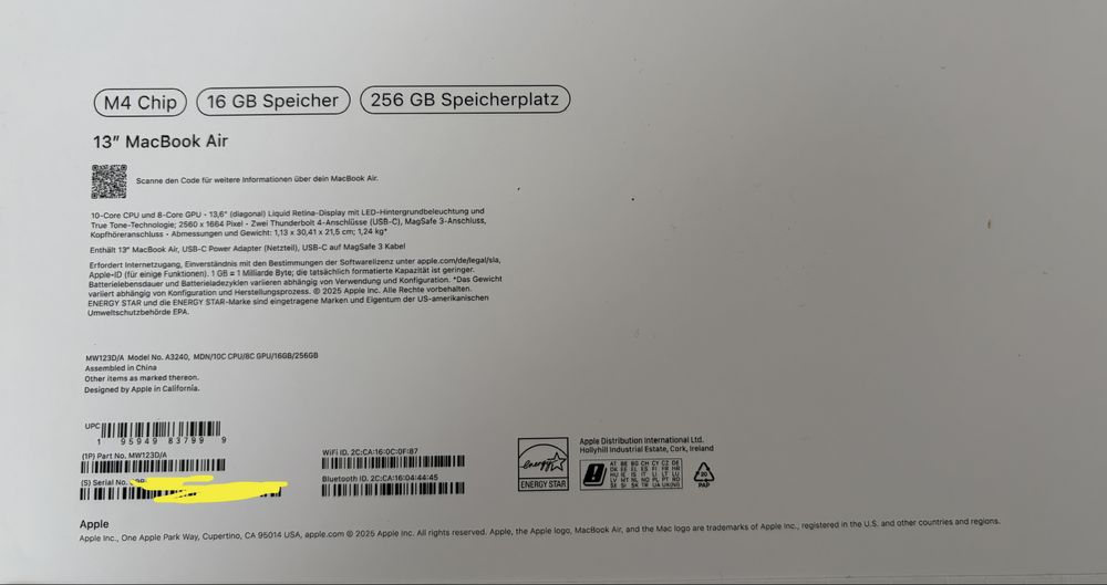 MacBook Air M4 13" 16 256 Midnight DE