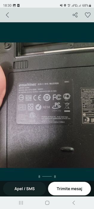 Laptop eMachines, Linux, 160GB, doar in Cluj, 100 lei fix