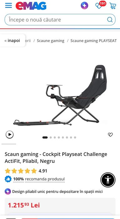 Vand Scaun gaming - Cockpit Playseat Challenge ActiFit, Pliabil, Negru