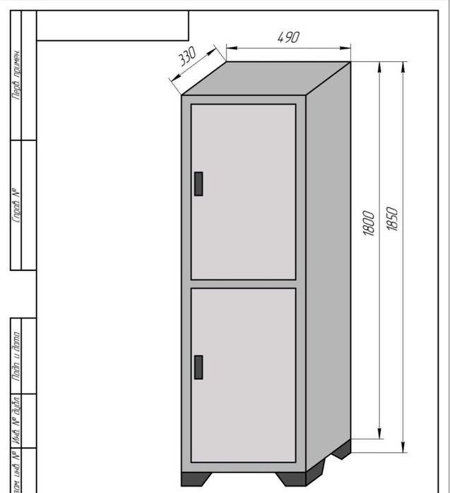 железный  металлический шкаф  2-х ярусный  1800 х 490 х 330 мм (ВхШхГ)