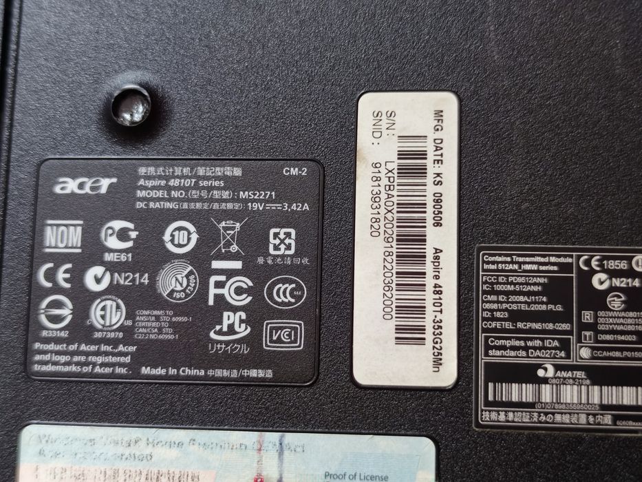 Leptop acer aspire 4810T