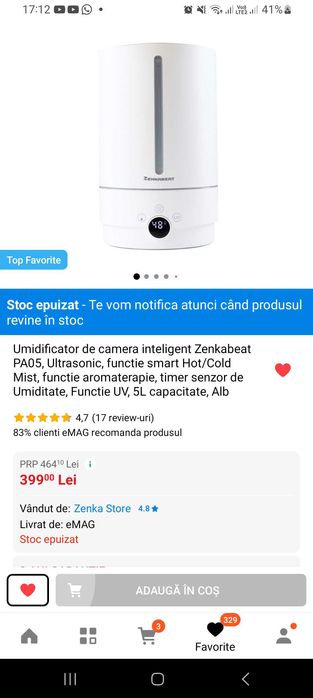 Umidificator cu functie aromaterapie