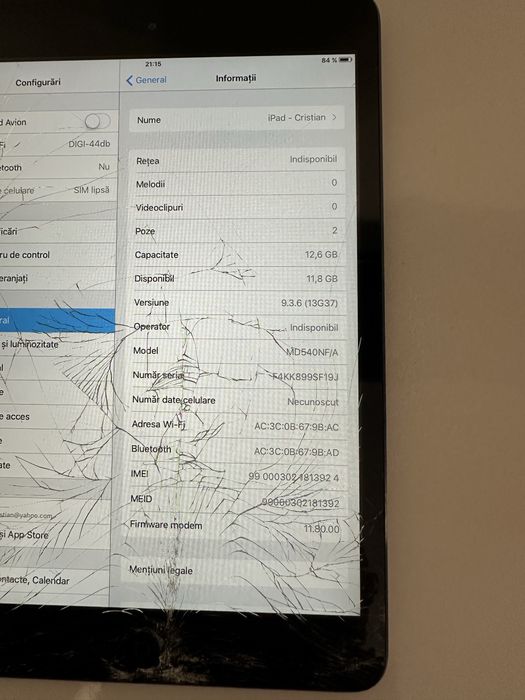 iPad Air cu Sim 16Gb Perfect functionala, Sticla Sparta