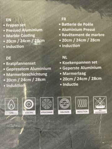 Комплект от 3 алуминиеви тигана с незалепващо мраморно покритие