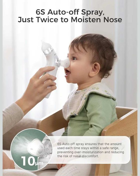 Momcozy BreezyClear™ акумулаторен назален аспиратор 2 в 1 със спрей и засмукване,медицински клас,нов