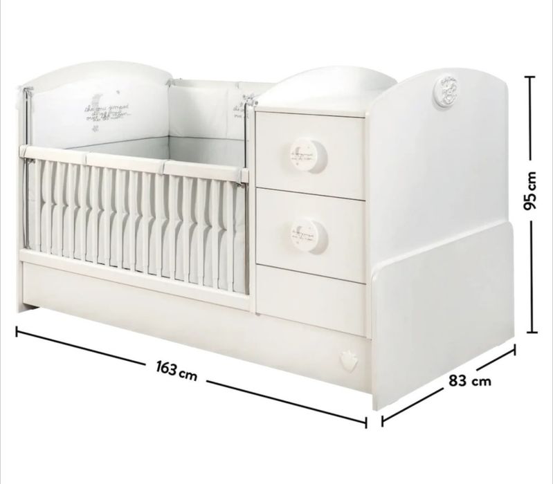 Pat bebe/copii transformabil Baby Cotton White (75x160) + Saltea și accesorii
