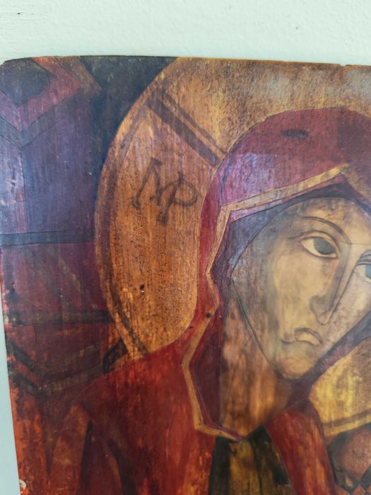 Icoană veche Maica Domnului – sec. XVII–XVIII, pictură pe levkas