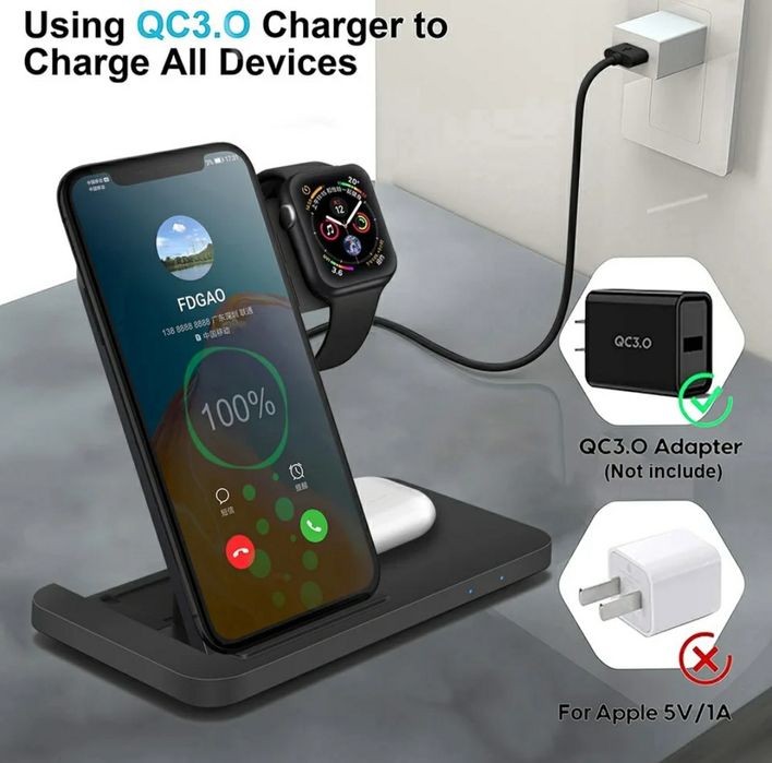 Беспроводная зарядная станция для Айфон, iPhone, Samsung, зарядка