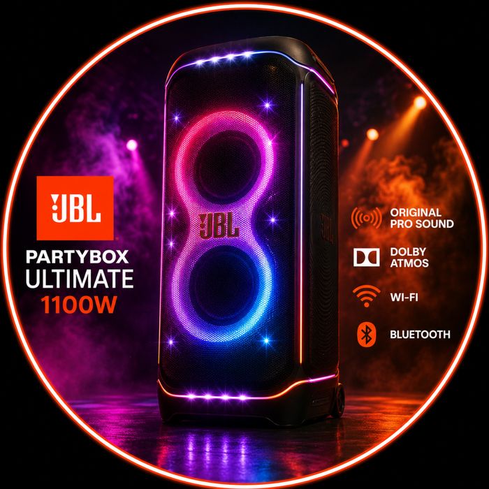 ГАРАНЦИОННА! Аудио система JBL Partybox Ultimate, 1100W, Original Pro Sound, Dolby, Wi-Fi, Bluetooth