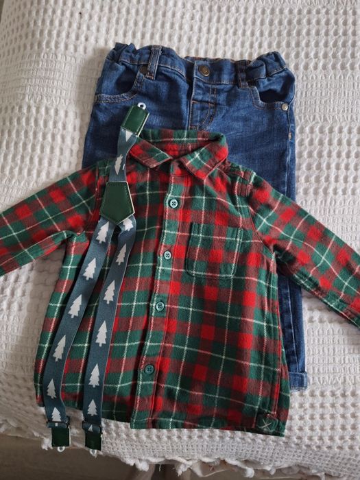 Set Crăciun cămașă și blugi, 9-12 luni, 80 cm