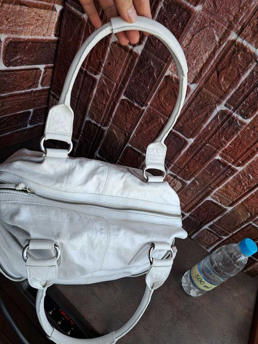 дамска чанта,Fabiana,голяма бяла торба-естествена кожа