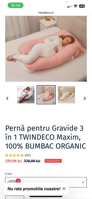 Pernă Gravide 3 în 1 TwinDeco – Ca NOUĂ (Somn, Alăptare & Cuib Bebe)