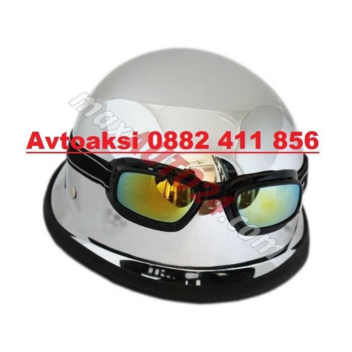 Ретро каска с очила тип немска Хром-18720