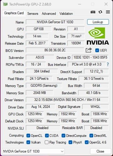 ASUS GT 1030 2GB
