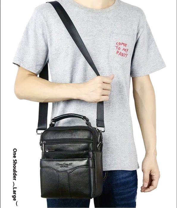 Мъжка изискана кожена чанта POLC/Черна селектирана кожа -10% Промоция!