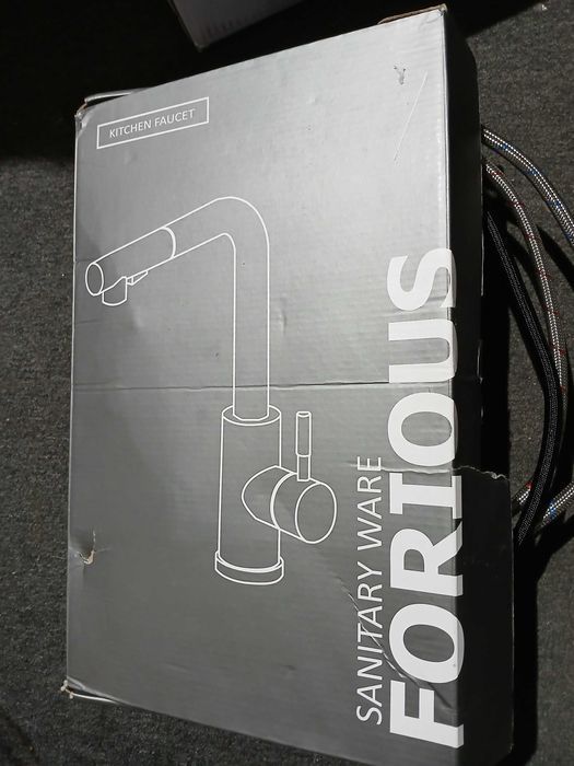 Baterie bucatarie FORIOUS inox negru, cap retractabil 360°