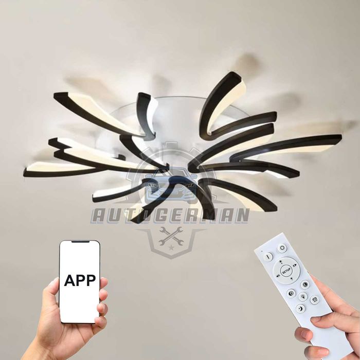 Интелигентна таванна LED лампа черно с LED димер 90 W мощност