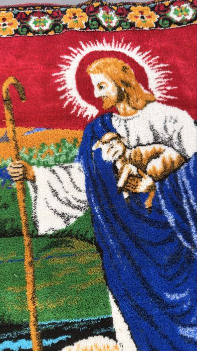 Carpeta / covoras Iisus, foarte vechi, lucrat manual, 114 x 172