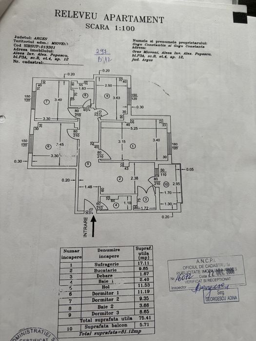 Apartament 4 camere Ultracentral Mioveni | 82 mp | Bloc 1993