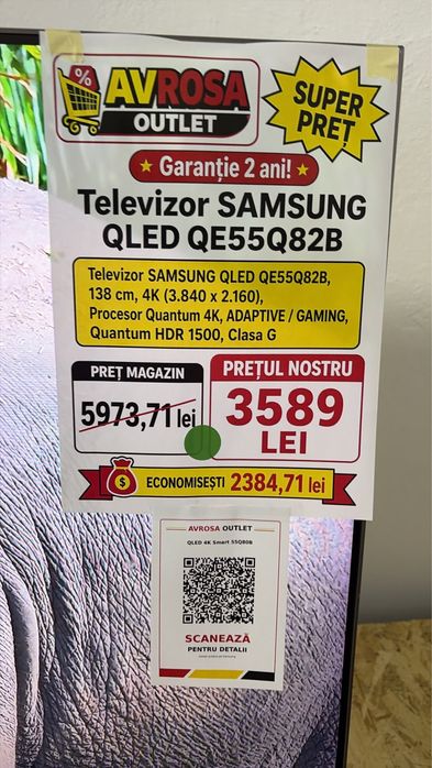 Samsung QE55Q82B 55” / 139 cm QLED 4K Smart TV – 120Hz – Garanție 2 ani