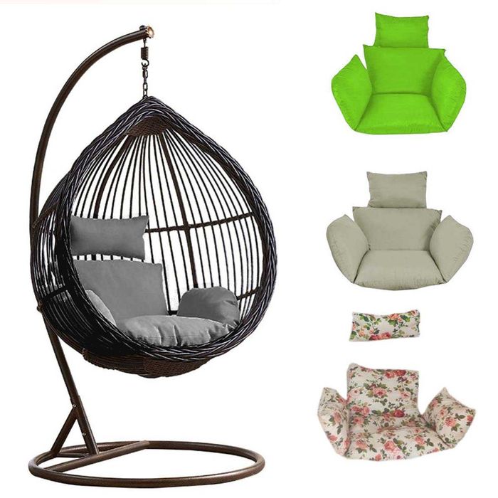 НОВ МОДЕЛ Градинска люлка с текстилна плетка - тип Яйце Сива