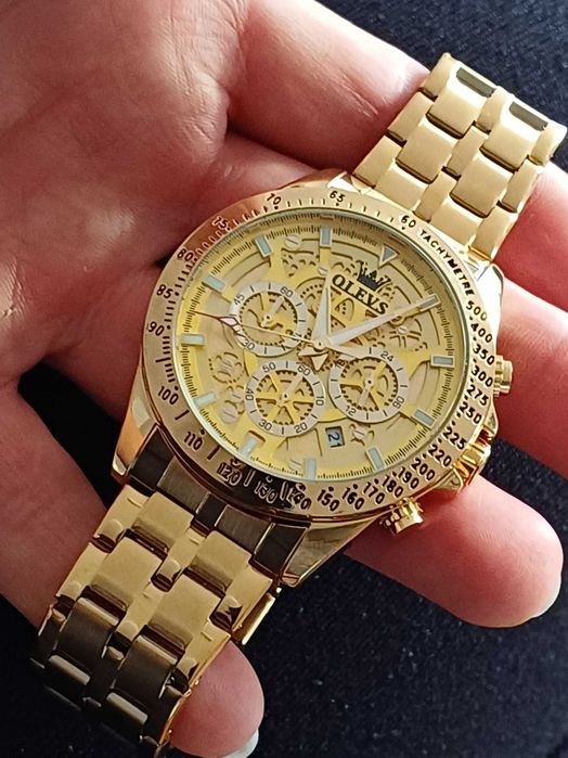 OLEVS Хронограф Многофункция Кварц,Скелет, Hollow Out,HD Светещ,3 АТМ