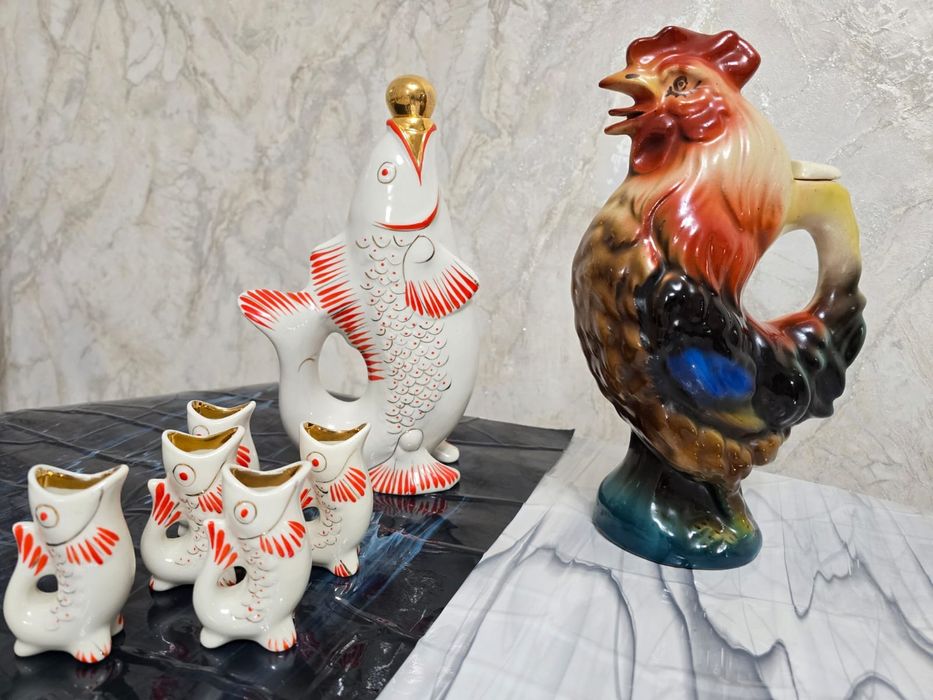Керамическая посуда. Графин- Петя. Набор рыбок.Ваза. Кофейный набор