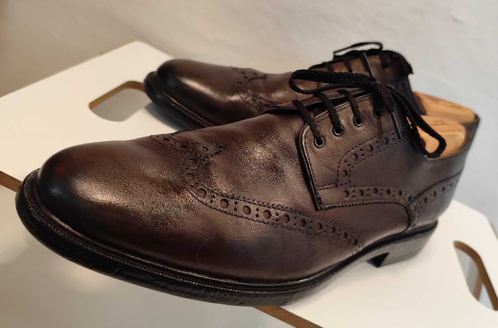 Pantofi derby brogue 45 premium GEOX 45 NOI piele naturala moale maro