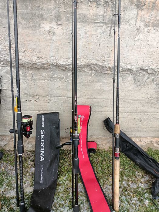 Lansete spinning Shimano pentru pescuit la șalău pe Dunăre.