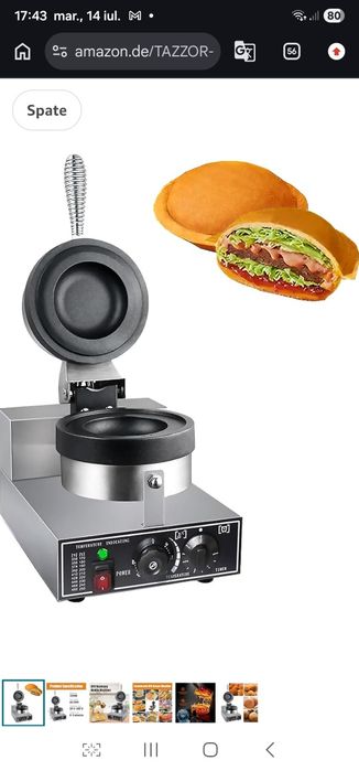 Aparat profesional Burger / Panini TAZZOR - Nou în cutie