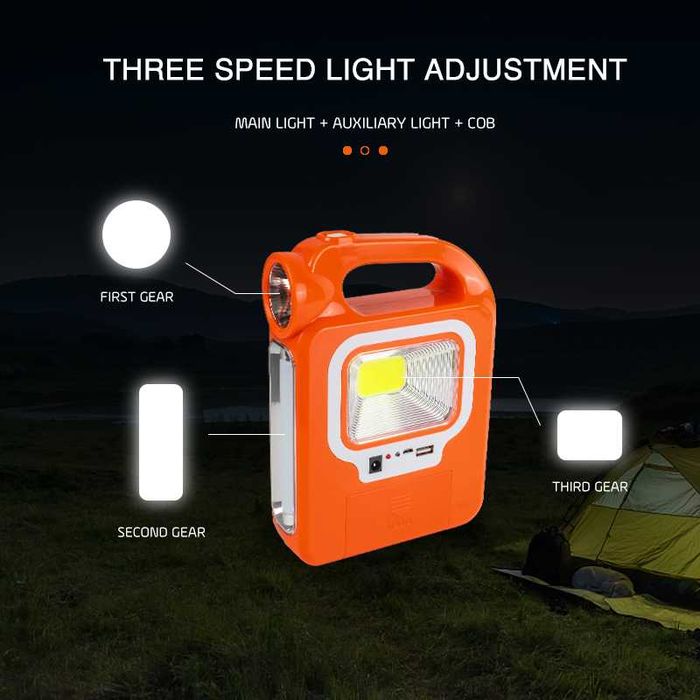 Lanterna Tripla, Reincarcabila Solar Si La Curent, Bec Pe Fir