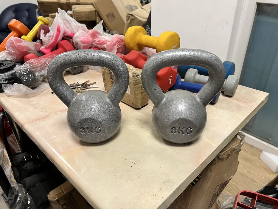 Gantere Kettlebell set 8 kg+8 kg=16 kg noi Germany otel, fier silver P