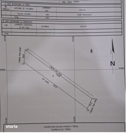 Teren intravilan 1900 mp, TAGA  sat NASAL, pretabil constructie, zona