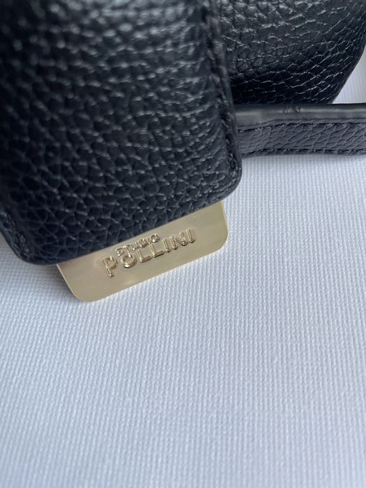 Дамска чанта Pollini – естествена кожа, черна