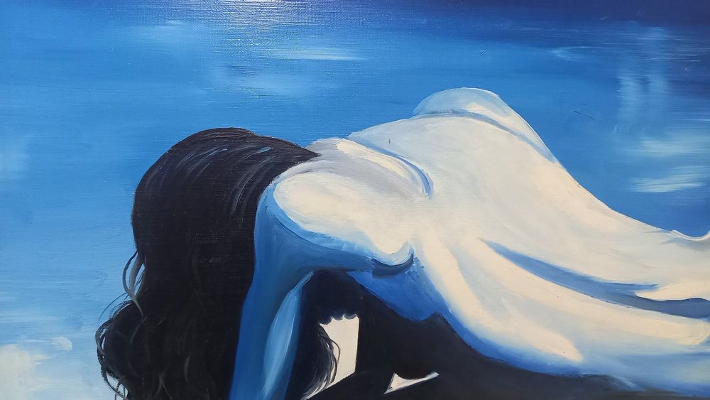 Tablou mare, ulei/panza, Nud Albastru