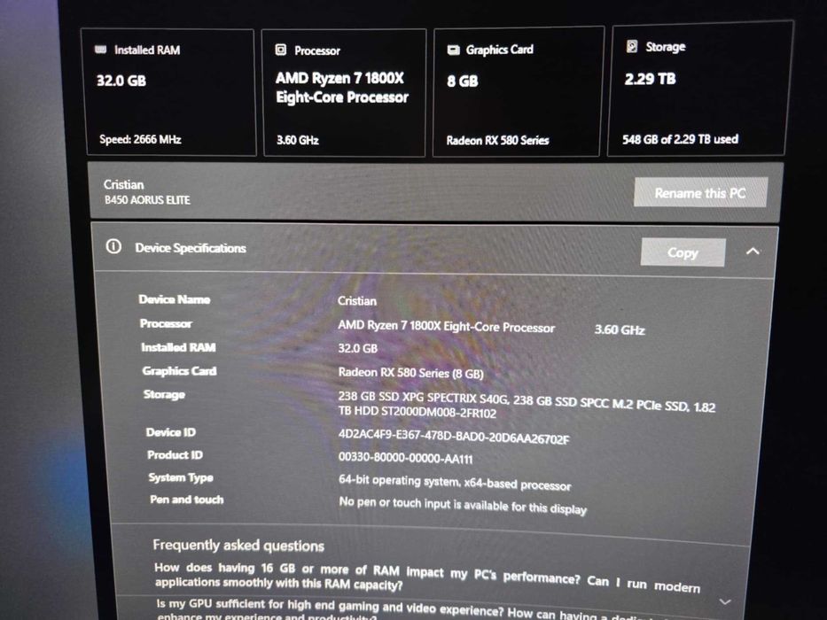 PC Calculator Gaming Ryzen 7 AMD RGB