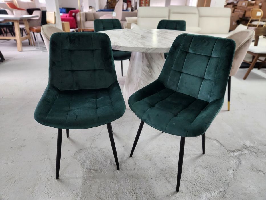 NOU Set 4 scaune catifea, verde smaragd