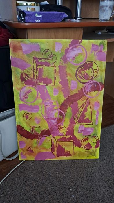 Tablou arta abstracta figuri geometrice 50x70 acrylic pe carton panzat