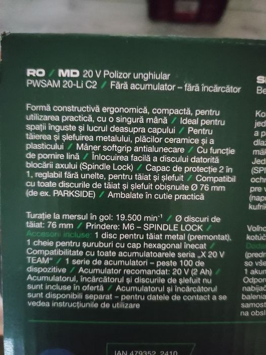 Mini flex polizor unghiular Parkside 76 mm pe acumulator de 20 V