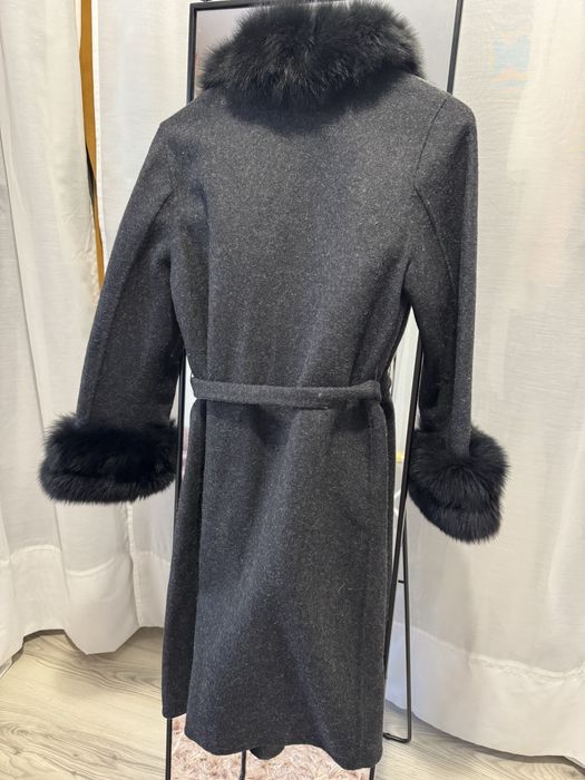 Palton din lana alpaca si blana naturala de vulpe marimea S nou