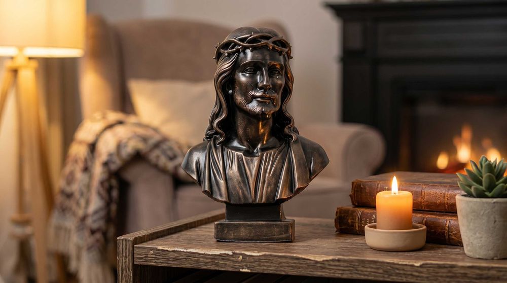 Statueta Bust Iisus Hristos Statuie din Rasina Bronz Antichizat Facuta in Romania