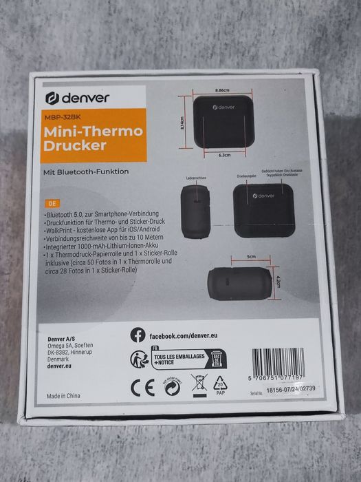 Mini imprimantă termică portabilă Denver Bluetoth 5.0 poze și stickere