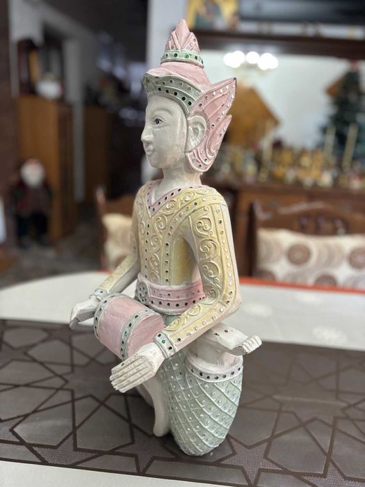 Sculptură în lemn exotic masiv/Buddha Thai/lucrat+pictat manual/52cm.