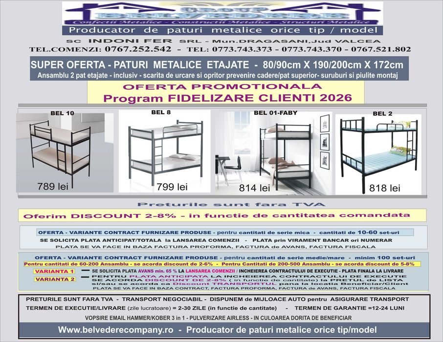 Paturi Metalice Suprapuse | Livrare Rapidă din Stoc| Producător