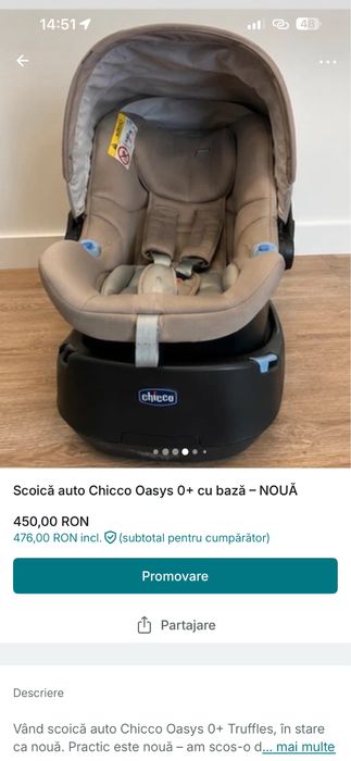 Scaun auto Chicco Oasys Truffles 0luni+